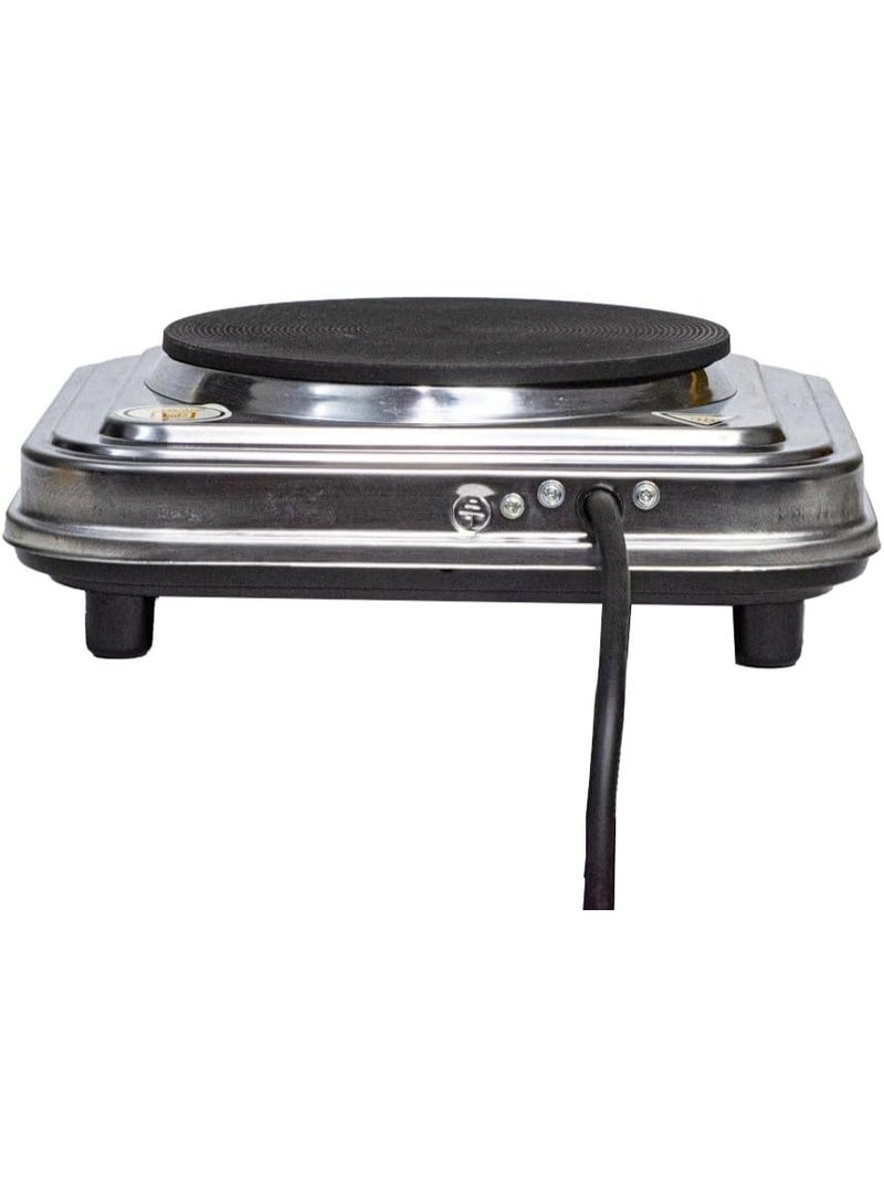 موقد كهربائي شعلة واحدة بقدرة 1000 واط مع هيكل من الفولاذ المقاوم للصدأ بالكامل، سخان كهربائي بقرص تحكم في الحرارة ومصباح مؤشر، تصميم متين بضمان لمدة عام للمنازل والمكاتب - فضي - Image 2